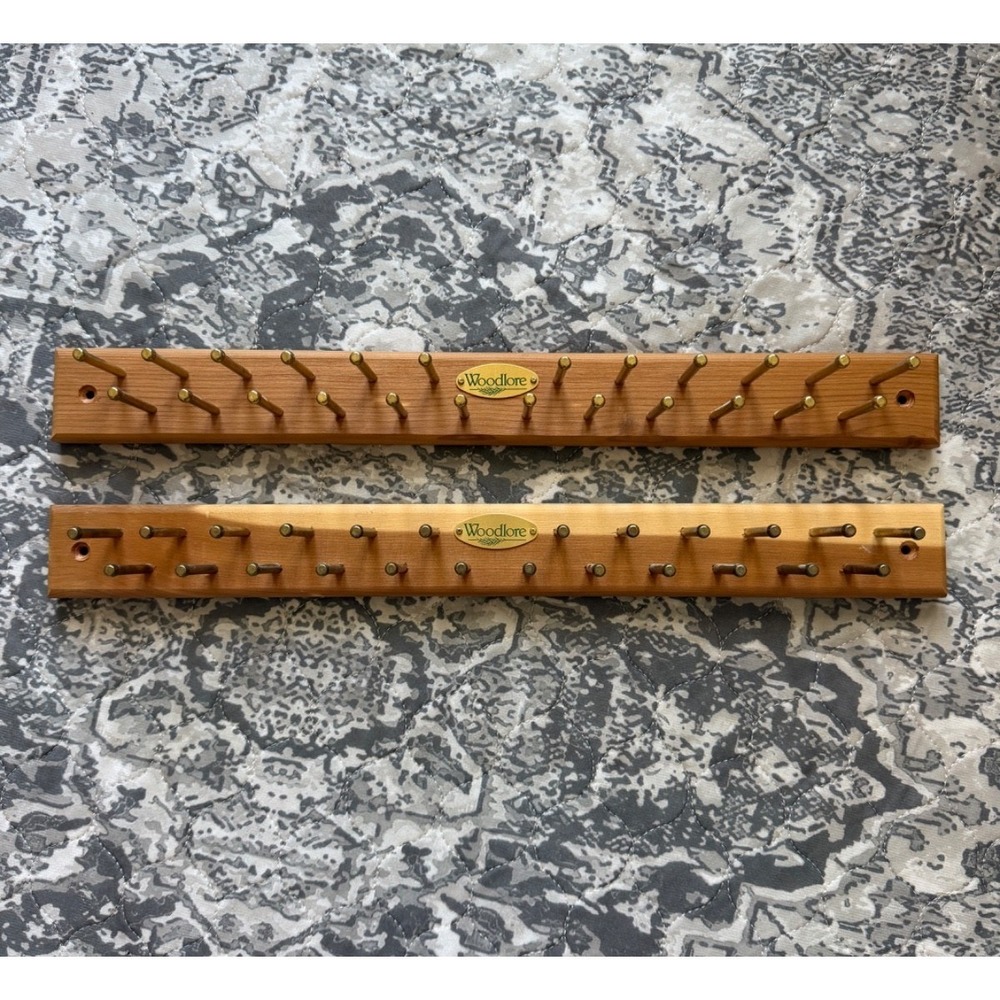 Woodlore Cedar Wood Brass 24 Peg Tie Belt Wall Mount Rack Set of 2